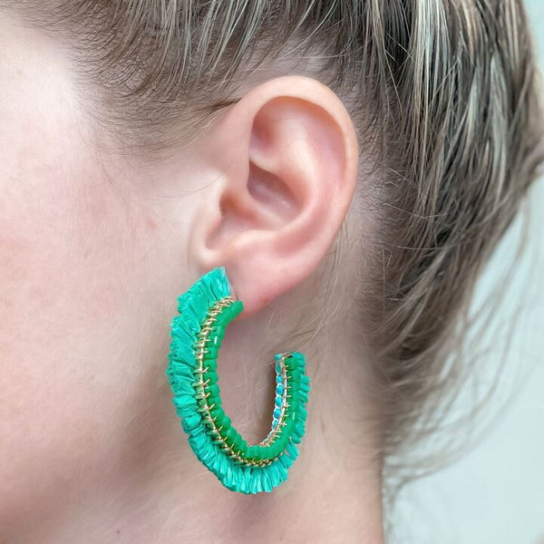 Beaded Raffia Hoop Earrings