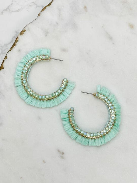 Beaded Raffia Hoop Earrings