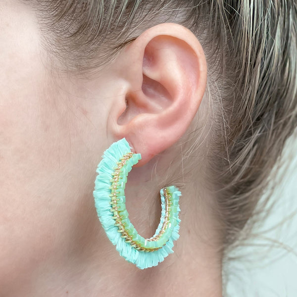 Beaded Raffia Hoop Earrings