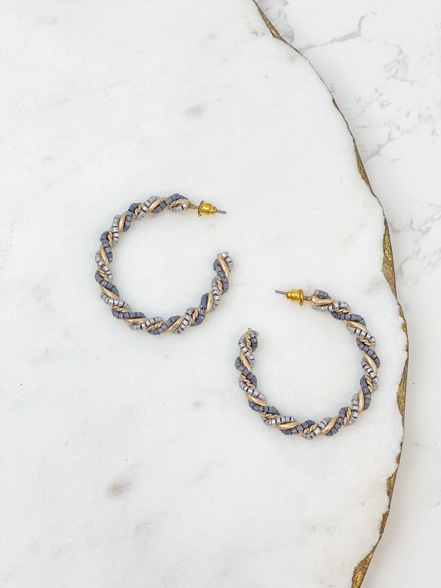 Beaded Twist Hoop Earrings