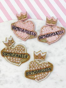 'Birthday Queen' Heart Beaded Dangle Earrings