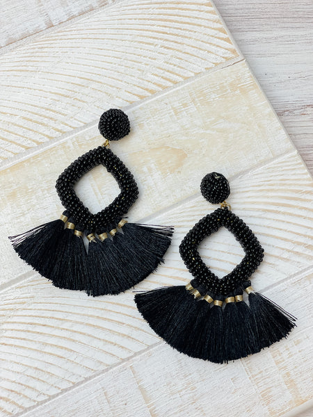 Seed Bead Fringe Dangle Earrings