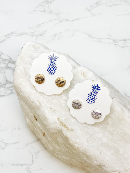 'Blessed' Sentiment Stud Earrings