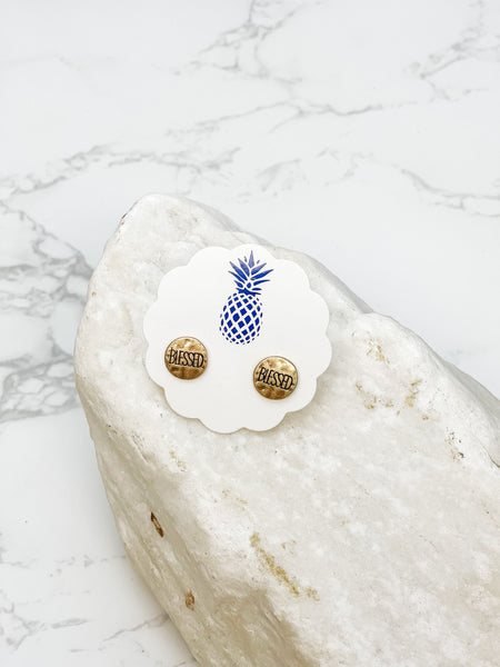 'Blessed' Sentiment Stud Earrings