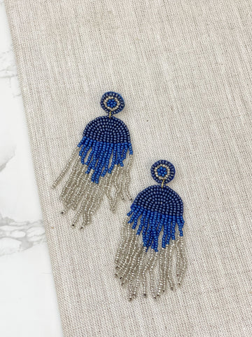 Geo Seed Bead Fringe Dangle Earrings