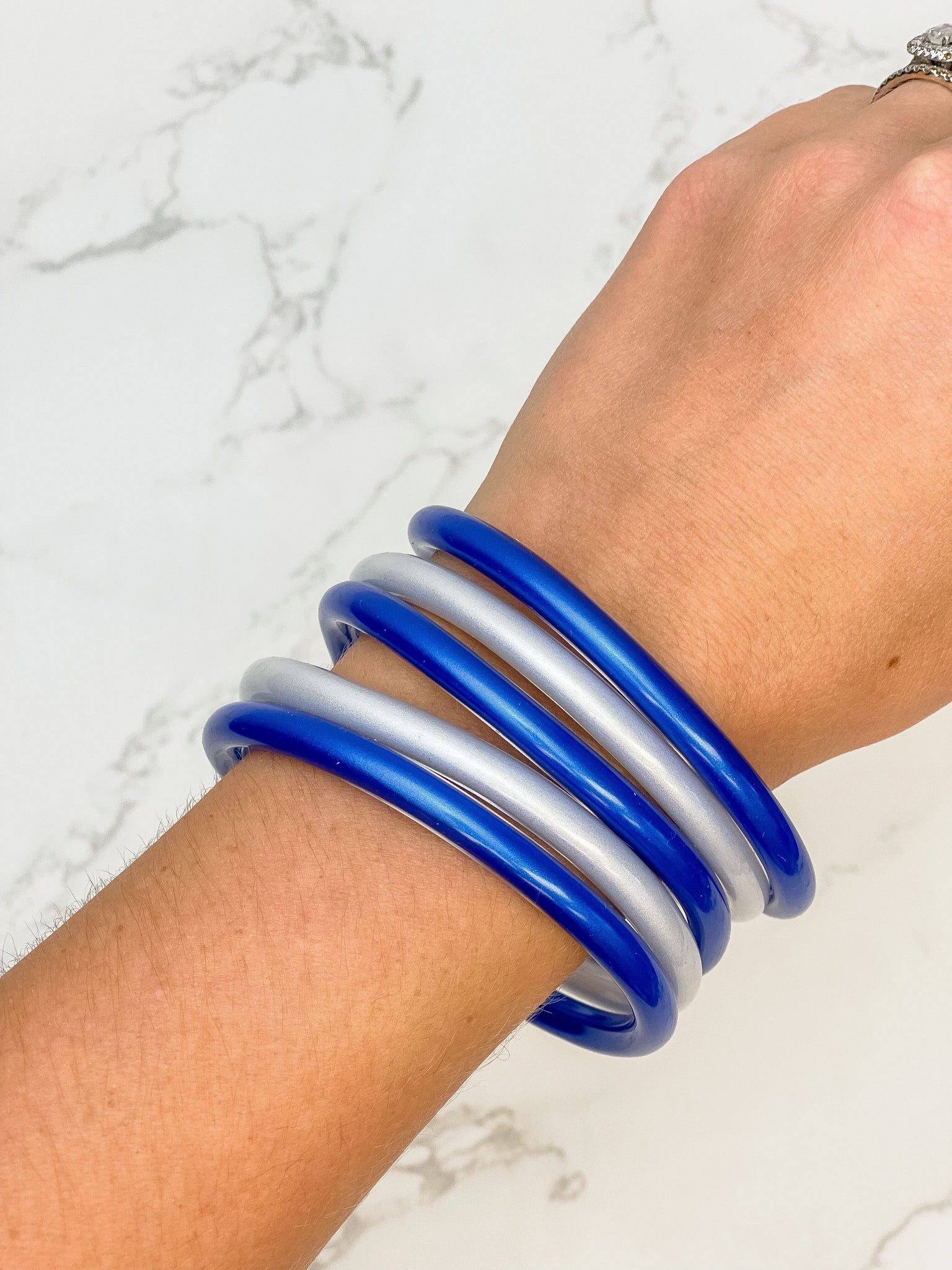 Game Day Jelly Bangle Sets - Blue & Silver