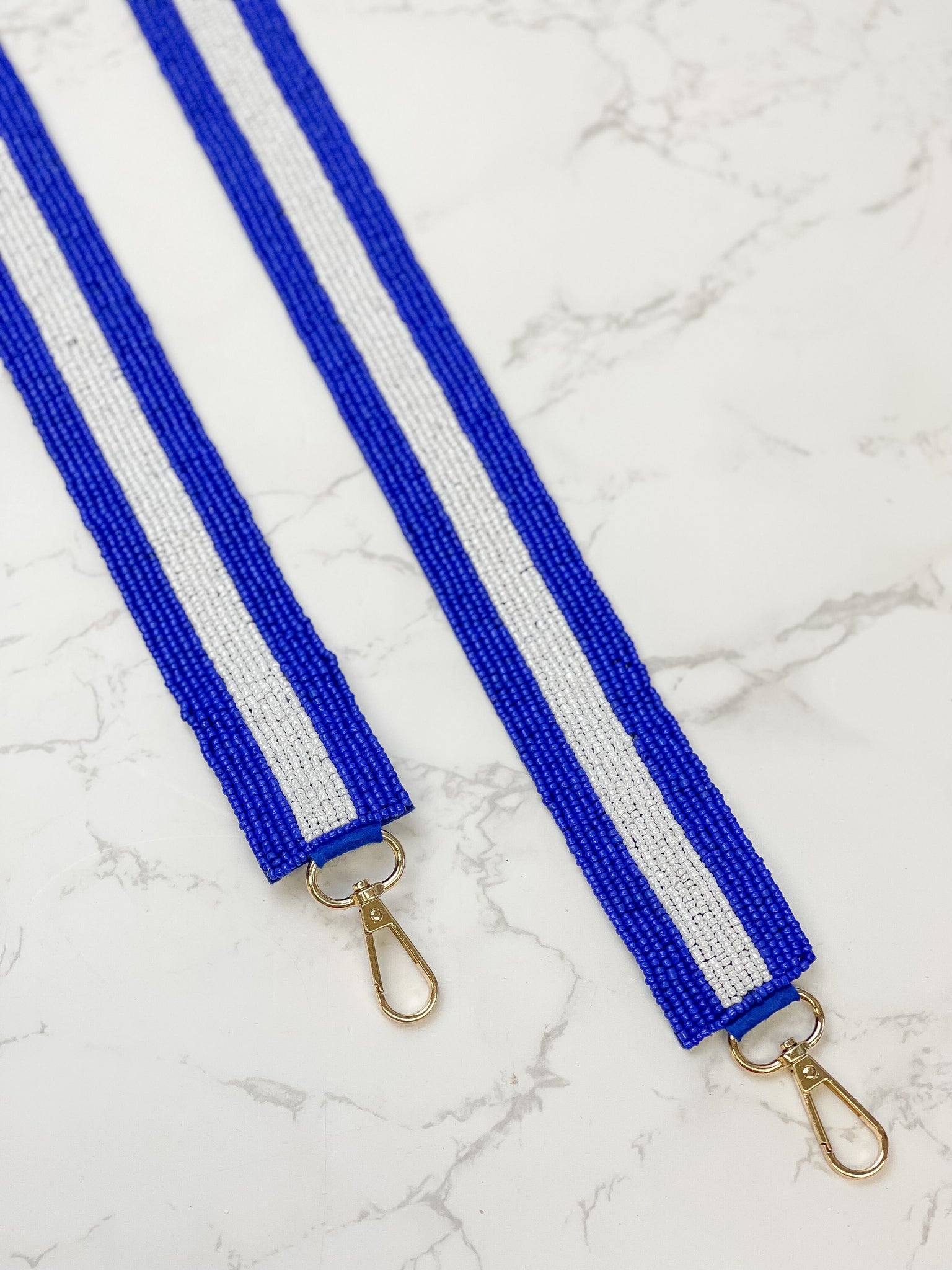 Beaded Purse Strap - Blue & White Stripe