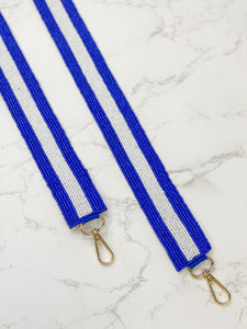 Beaded Purse Strap - Blue & White Stripe