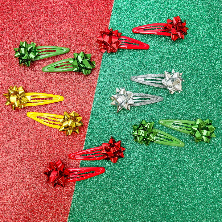 Metallic Present Bow Hair Clip Pack of 6 - ASSORTED
