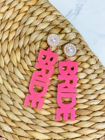 'Bride' Acrylic Glitter Dangle Earrings