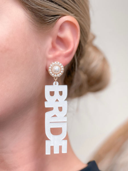 'Bride' Acrylic Glitter Dangle Earrings