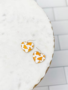 Cow Print Heart Enamel Dangle Earrings