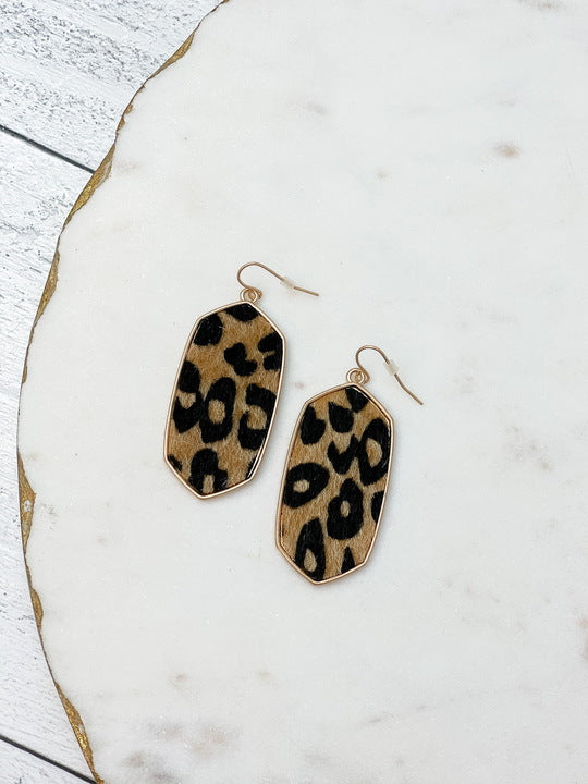 Textured Leopard Gold Drop Earrings