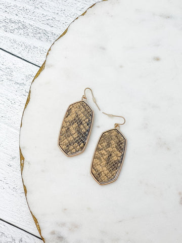 Textured Snakeskin Gold Drop Earrings