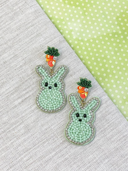 Carrot Bunny Beaded Dangle Earrings