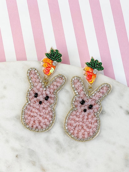 Carrot Bunny Beaded Dangle Earrings