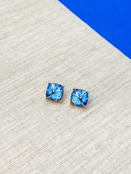 Printed Butterfly Glass Stud Earrings