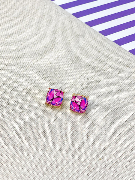 Printed Butterfly Glass Stud Earrings