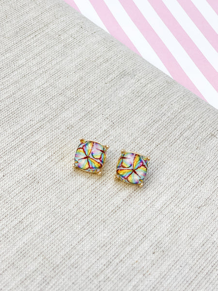 Printed Butterfly Glass Stud Earrings