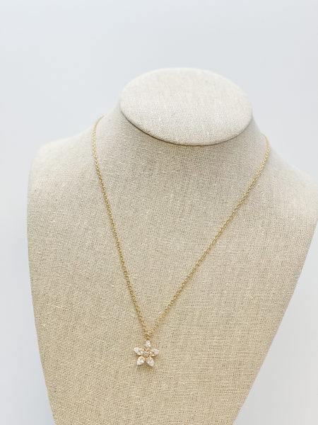 Cubic Zirconia Crystal Flower Pendant Necklace