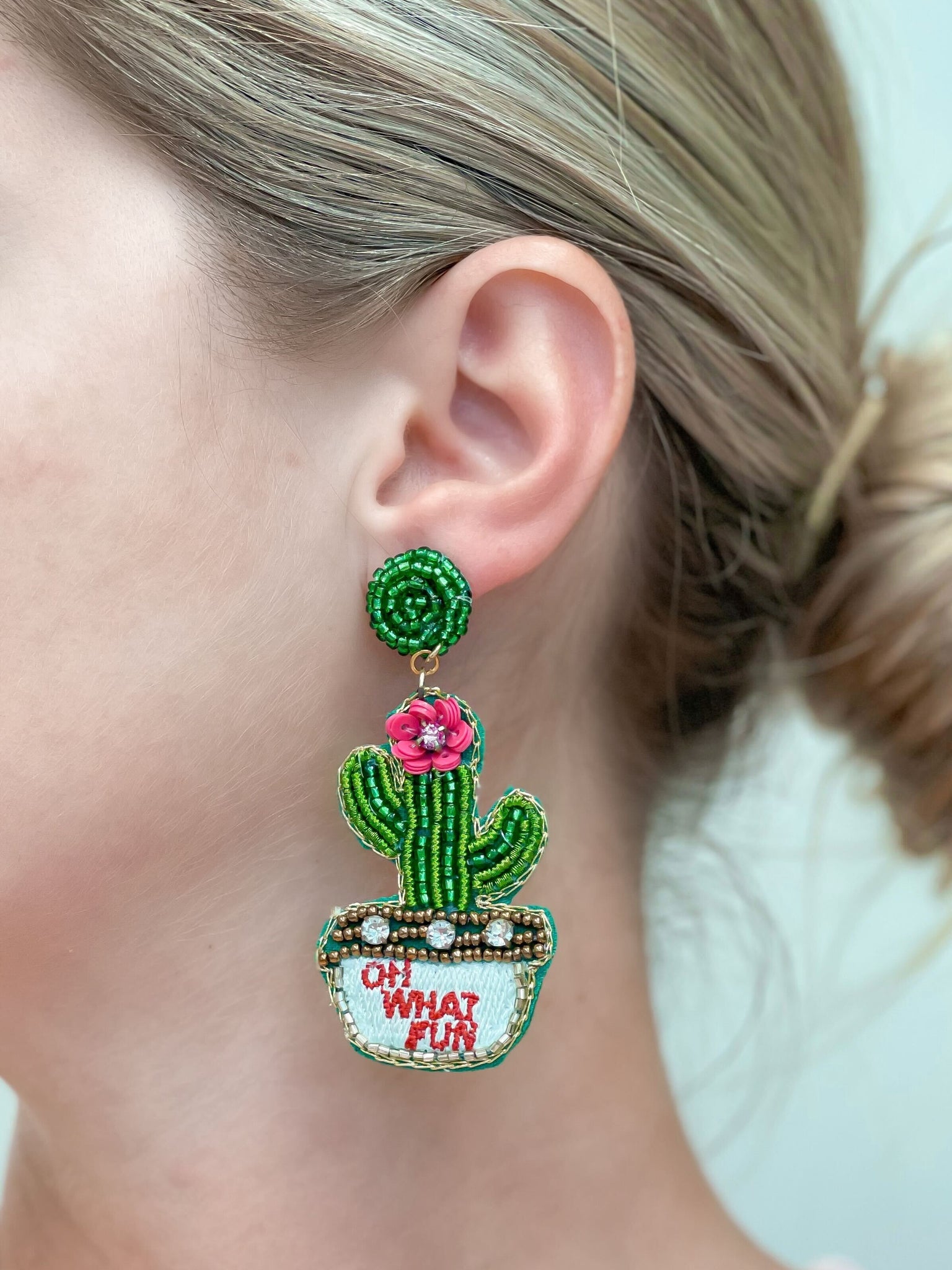 Potted Flower Cactus Beaded Dangle Earrings