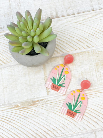 Aloe Plant Printed Acrylic Dangle Earrings