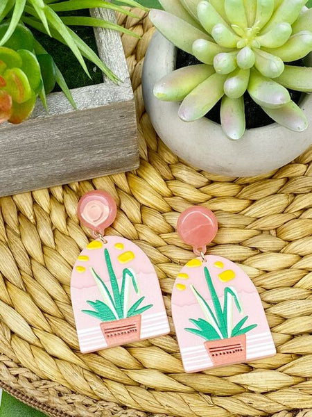 Aloe Plant Printed Acrylic Dangle Earrings