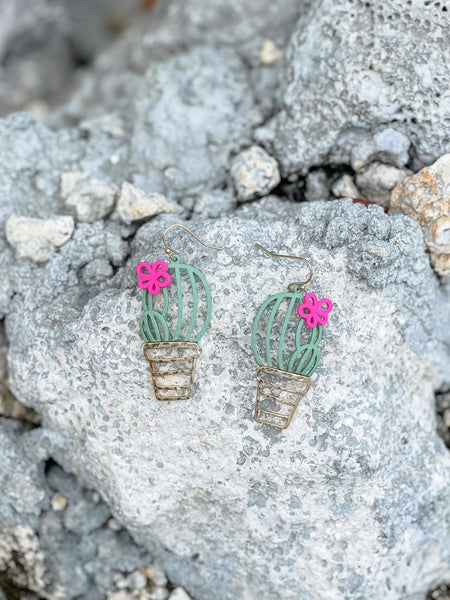 Flower Cactus Metal Dangle Earrings