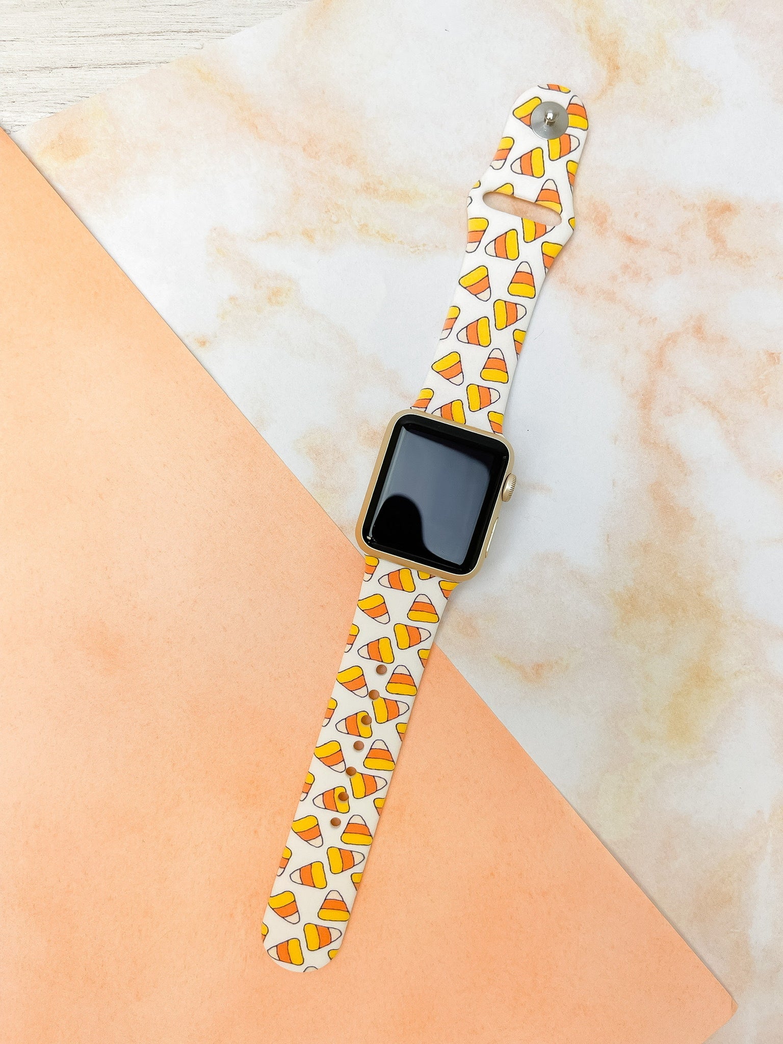 Candy Corn Printed Silicone Watch Band - White