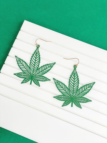 Cannabis Leaf Cutout Dangle Earrings