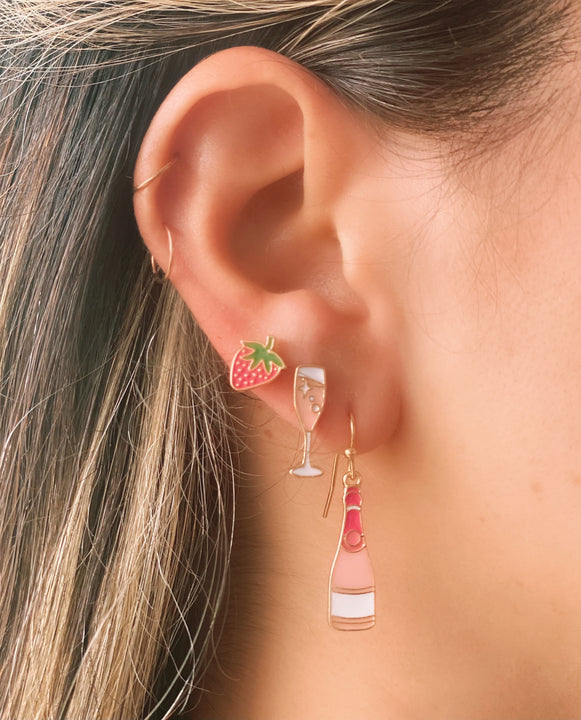 Set of 3 Enamel Stud Earrings - Champagne