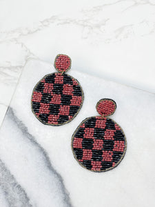 Checkered Beaded Dangled Earrings