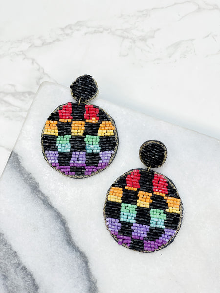 Checkered Beaded Dangled Earrings