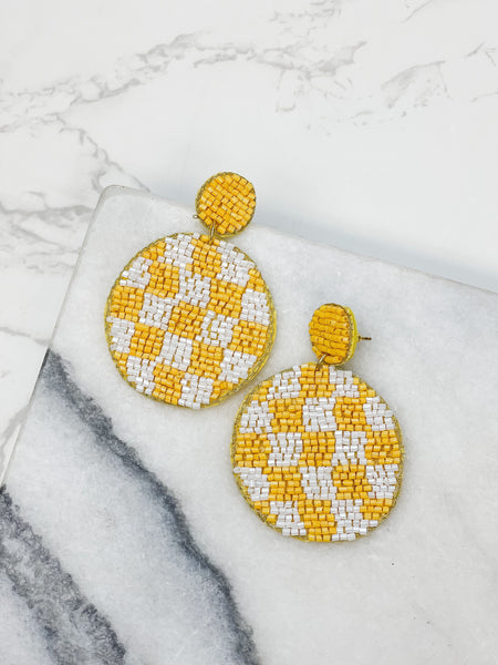 Checkered Beaded Dangled Earrings