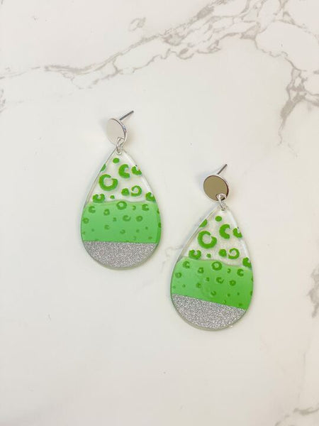 Cheetah Painted Clear Glitter Dangle Earrings