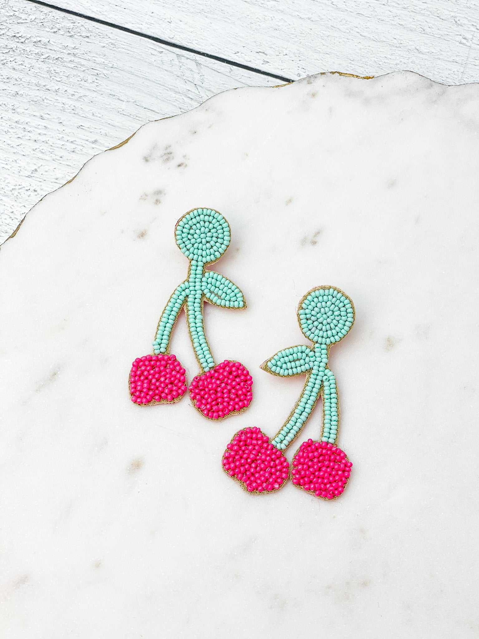 Beaded Cherry Dangle Earrings