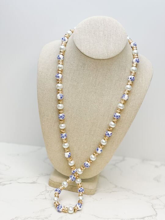 Chinoiserie Long Beaded Pearl Necklace