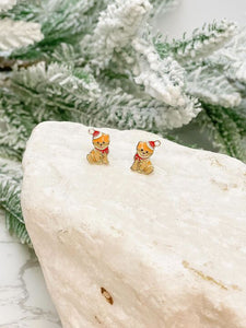 Christmas Pomeranian Signature Enamel Stud Earrings