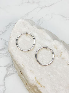 Classic Clip on Hoop Earrings - Silver