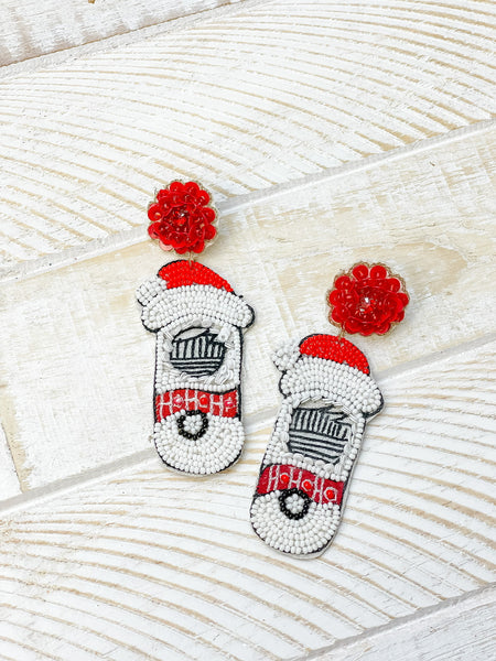 Santa Spiked Seltzer Beaded Dangle Earrings