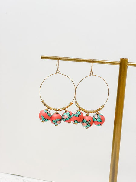 Floral Clay Beaded Dangle Earrings