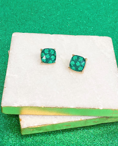Clover Printed Glass Stud Earrings