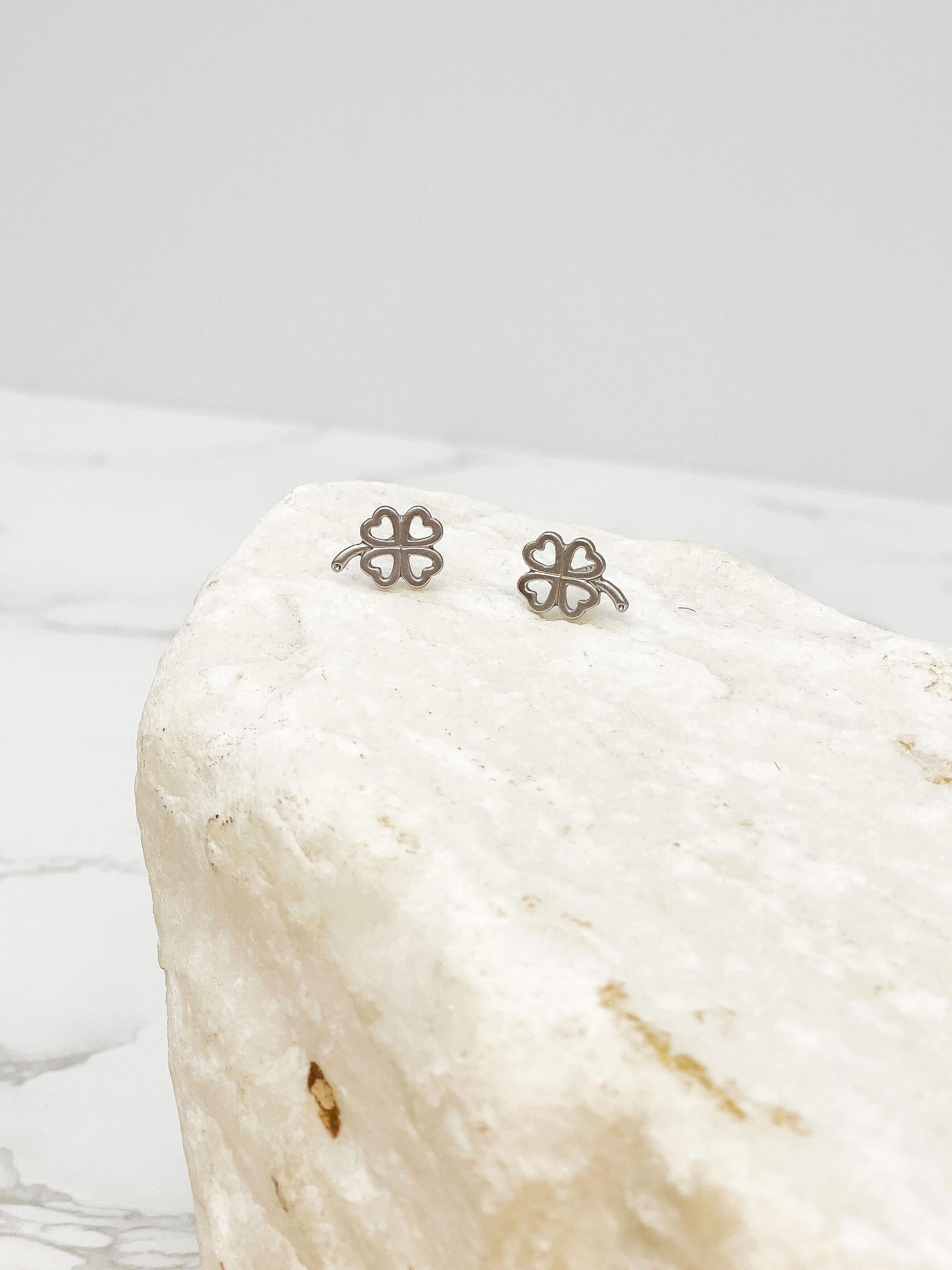 Open Heart Clover Stud Earrings