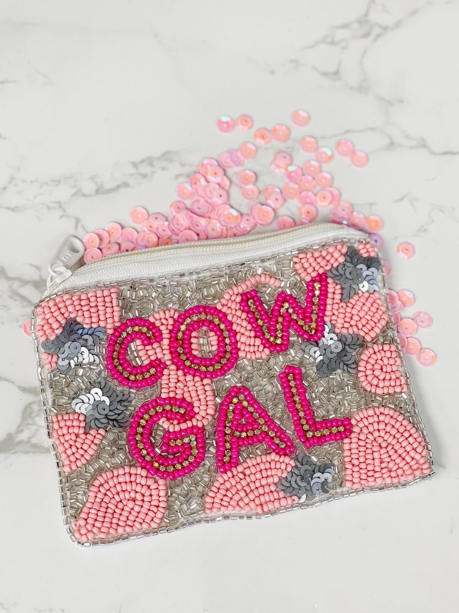 'Cow Gal' Beaded Zip Pouch