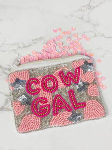 'Cow Gal' Beaded Zip Pouch