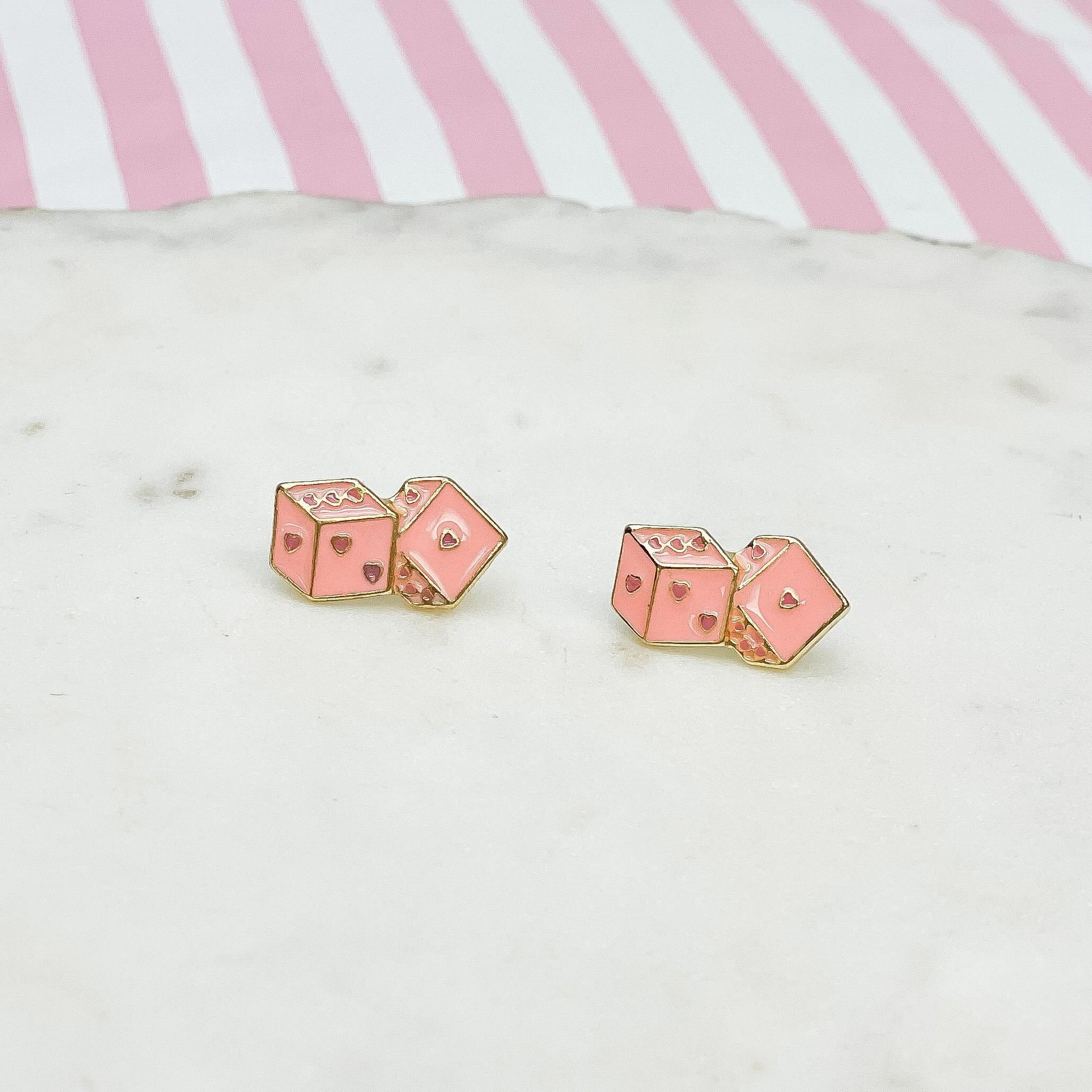 Pink Dice Signature Enamel Stud Earrings