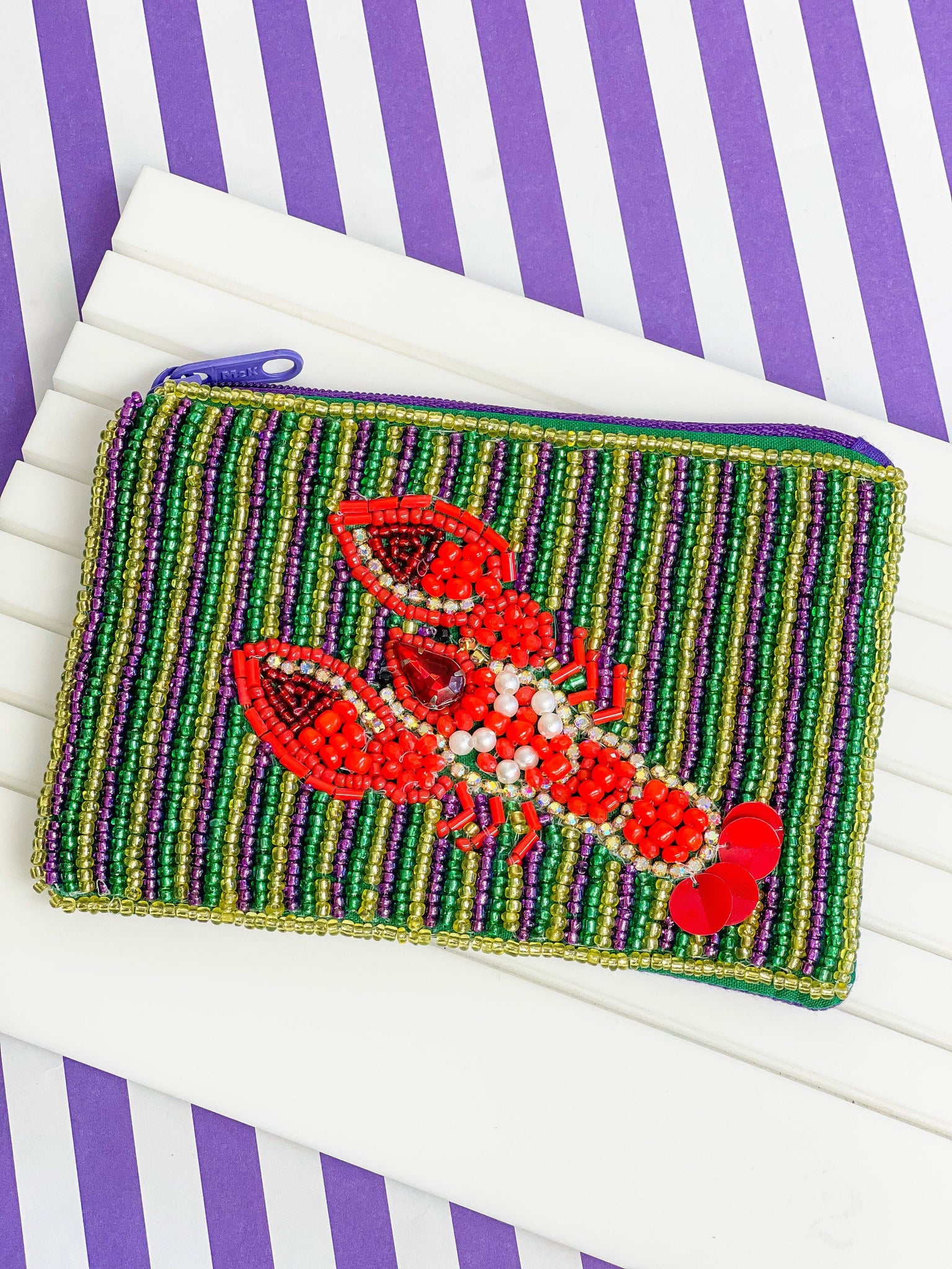 Crawfish Beaded Zip Pouch