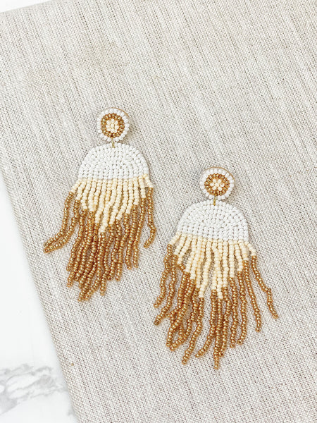 Geo Seed Bead Fringe Dangle Earrings