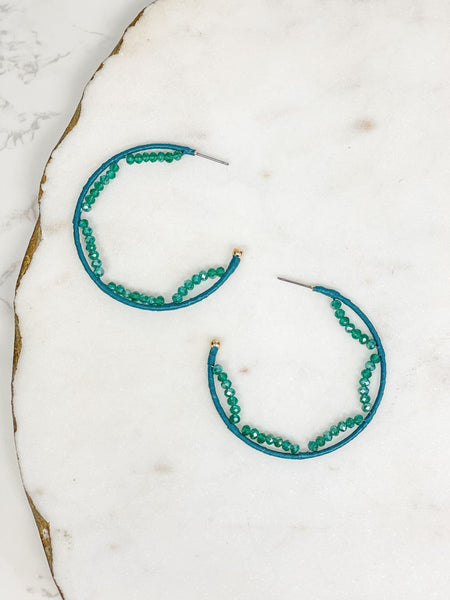 Crystal Beaded Trimmed Hoop Earrings