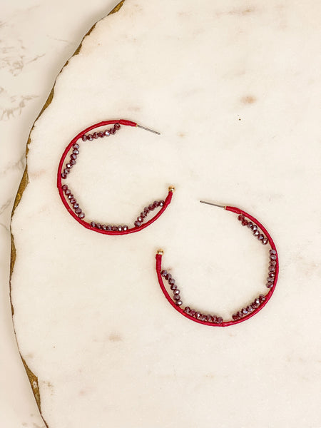 Crystal Beaded Trimmed Hoop Earrings
